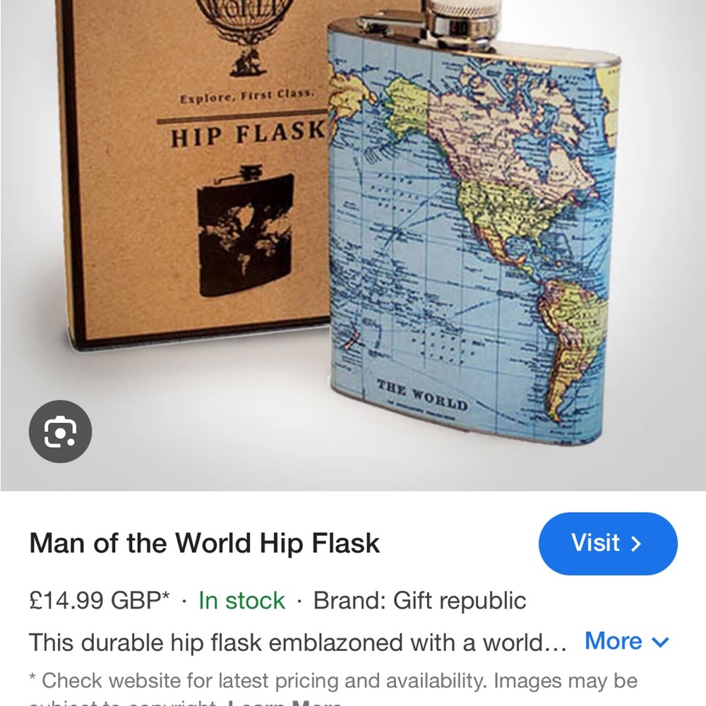 World Map Design Hip Flask - Picture 2 of 4